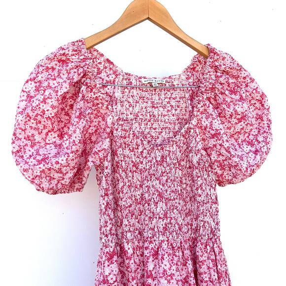 Moon River Pink Floral Feminine Puff Sleeve Midi Sundress XS Spring Tiered - Picture 6 of 7